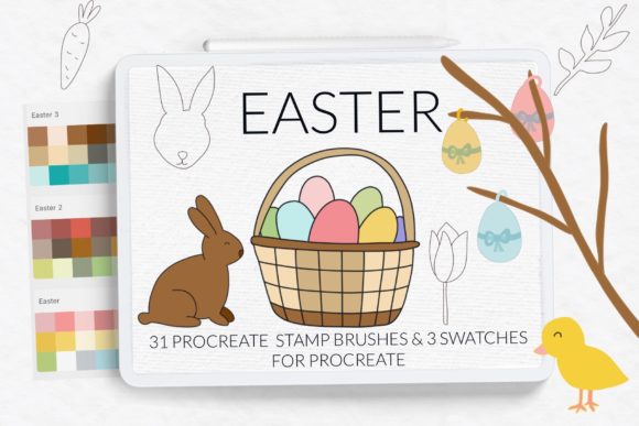 Easter Procreate Stamps: Rabbit & Doodle Brushes