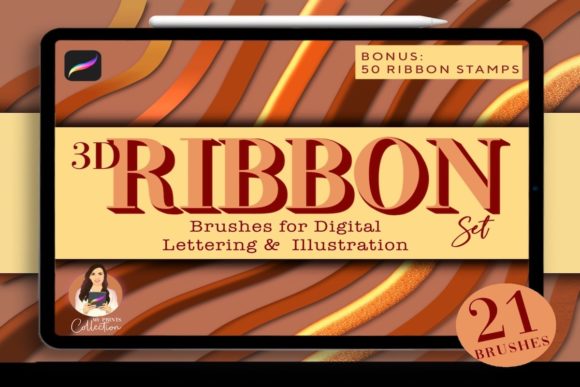 Mastering Digital Lettering with 21 Ribbon Procreate Brushes and 50 Stamps